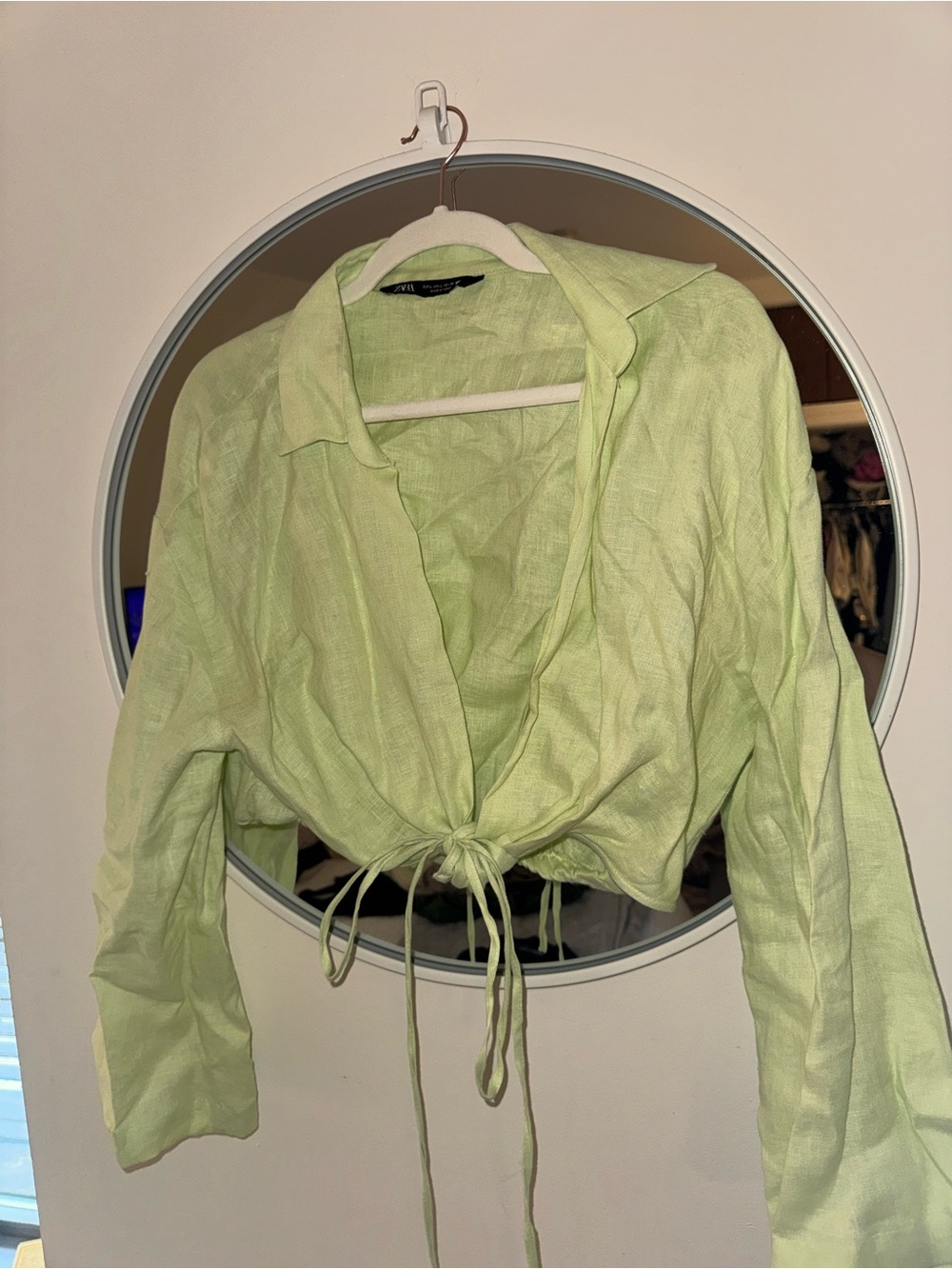 Zara Light Green Tie-Front Blouse
